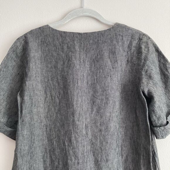 Wrap London Gray Linen Tunic Top Short Cuffed Sleeves Gray Size 2 Lagenlook - Picture 7 of 10